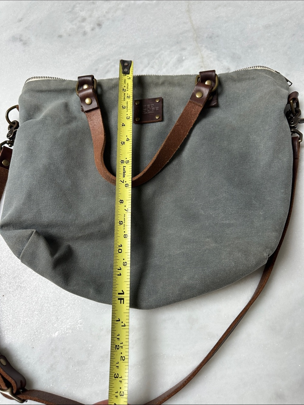 Gray Canvas Tote with Brown Leather Handles - Picture 5 of 6